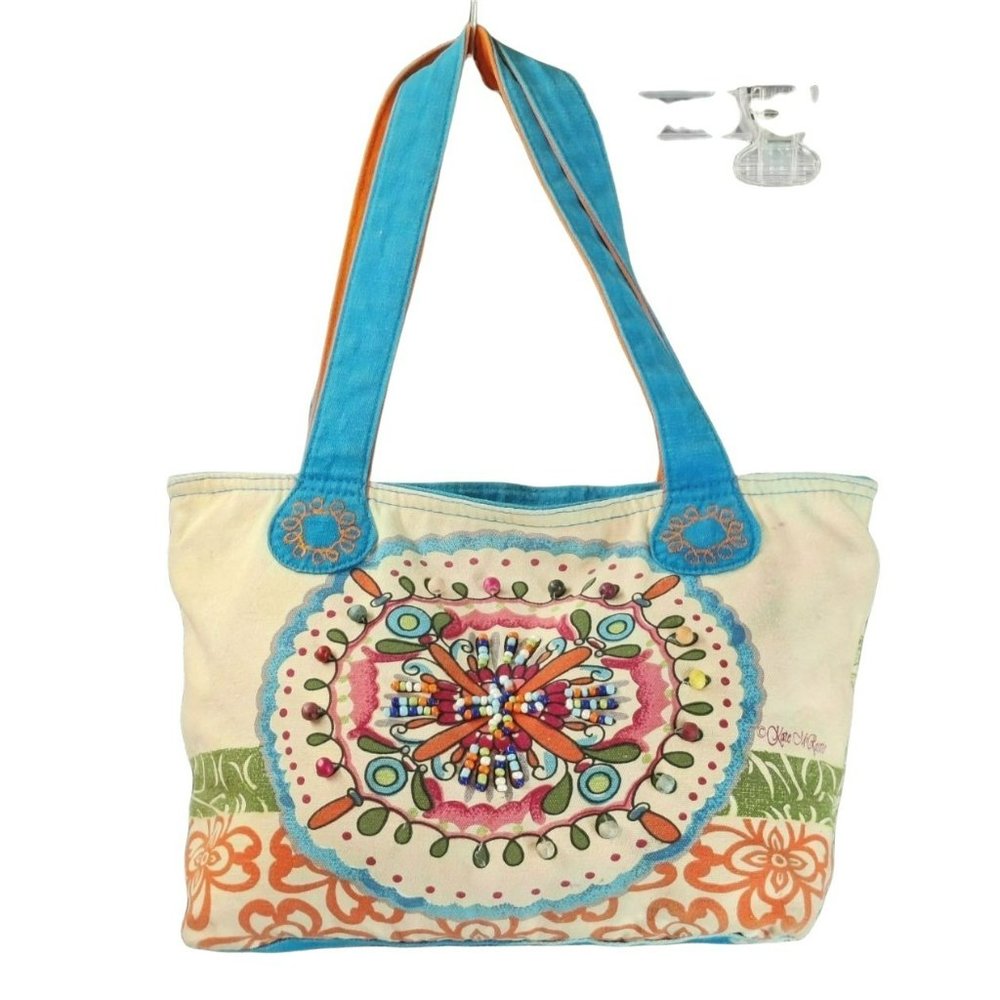 Kate McRostie Bright Colorful Sun N Sand Cotton Full Zip Tote Inside Zip Pockets